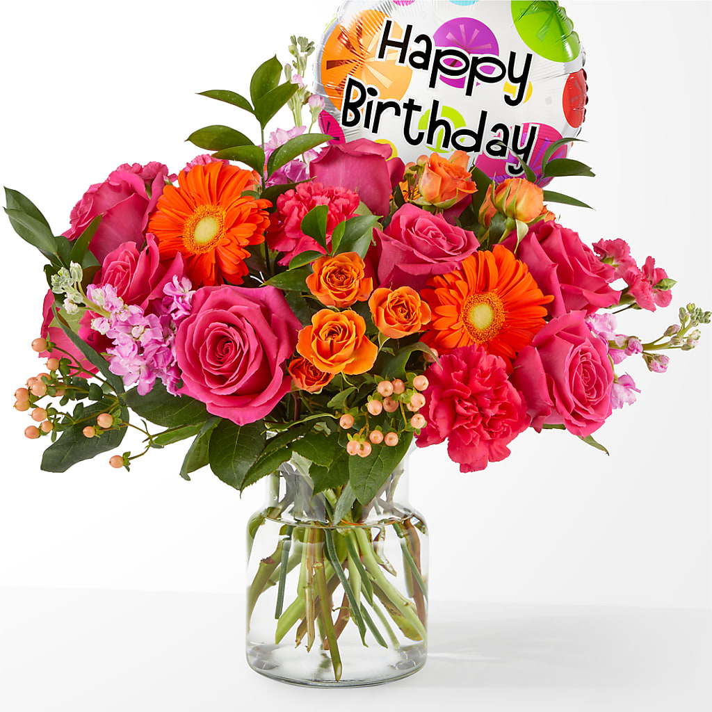 Fiesta Bouquet with Birthday Balloon – HELEN'S FLORAL SHOPPE, Phillipsburg NJ