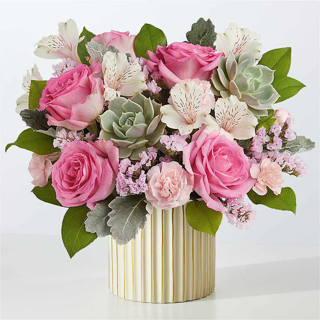 Dusty Rose Bouquet with Ivory Vase – HELEN'S FLORAL SHOPPE, Phillipsburg NJ