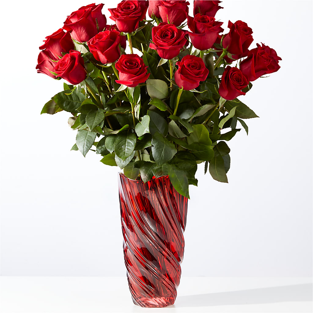 Classic Love Red Rose Bouquet with Luxe Swirl Vase – HELEN'S FLORAL SHOPPE, Phillipsburg NJ