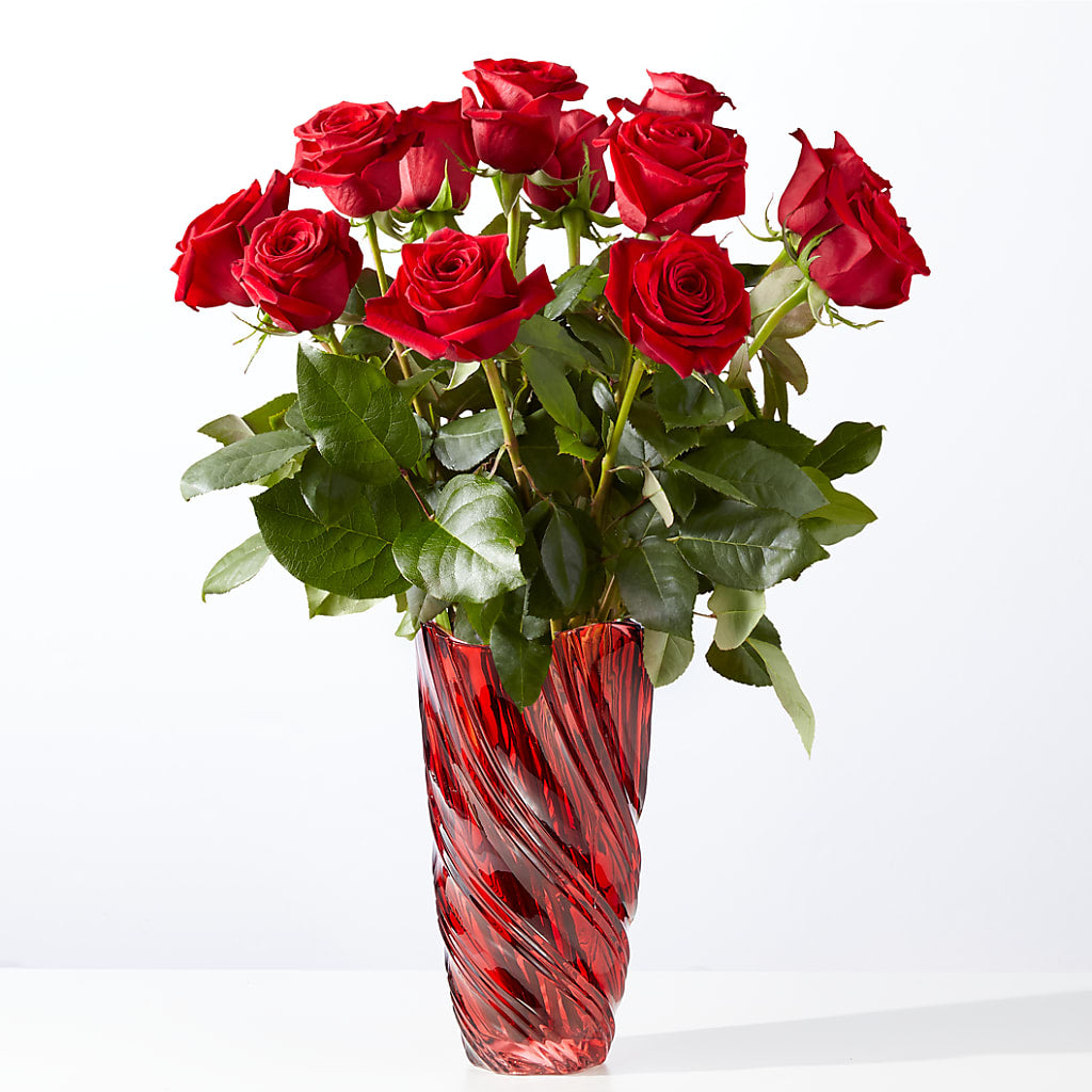 Classic Love Red Rose Bouquet with Luxe Swirl Vase – HELEN'S FLORAL SHOPPE, Phillipsburg NJ