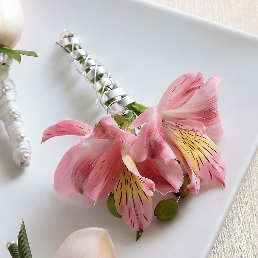 Pink Peruvian Lily Boutonniere – HELEN'S FLORAL SHOPPE, Phillipsburg NJ