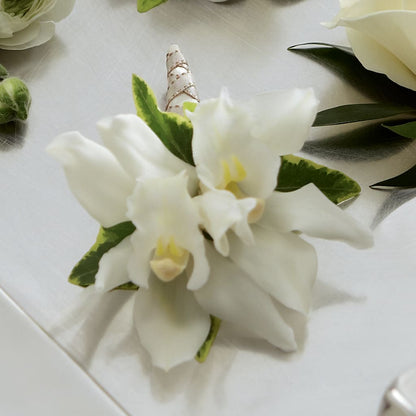 White Mini Cymbidium Boutonniere – HELEN'S FLORAL SHOPPE, Phillipsburg NJ